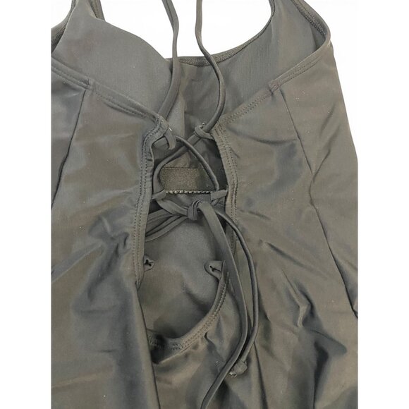 NWT SHEIN Black One Piece Swimsuit Lace Up Crossed Straps Girls Swimwear - Picture 3 of 8